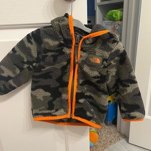 Camo and orange north face jacket 3-6 months
